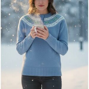 Vintage Scandi Girl New England Winter Fair Isle Sweater CottageCore Women S